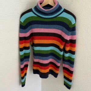 Vintage Y2K Tommy Hilfiger rainbow color block turtleneck sweater size XL ribbed
